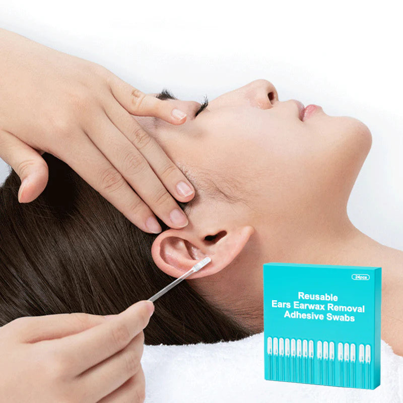 Reusable earwax removal adhesive swabs in use