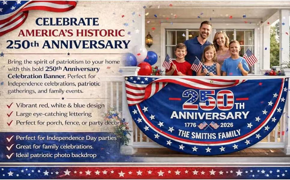 USA 250th Anniversary patriotic porch flag