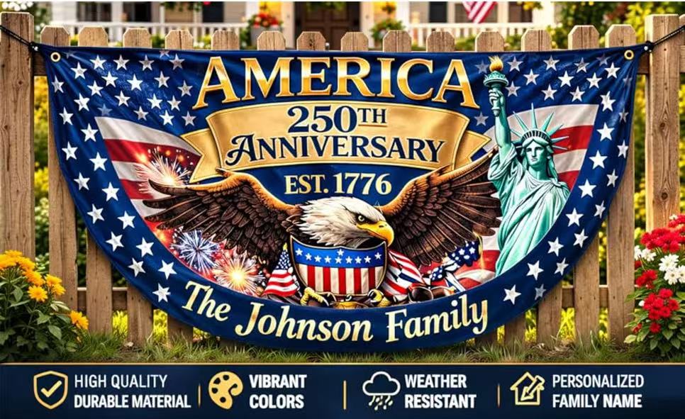 USA 250th anniversary flag for fence and porch display
