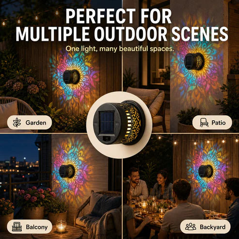 Solar mandala wall light for garden patio balcony and backyard