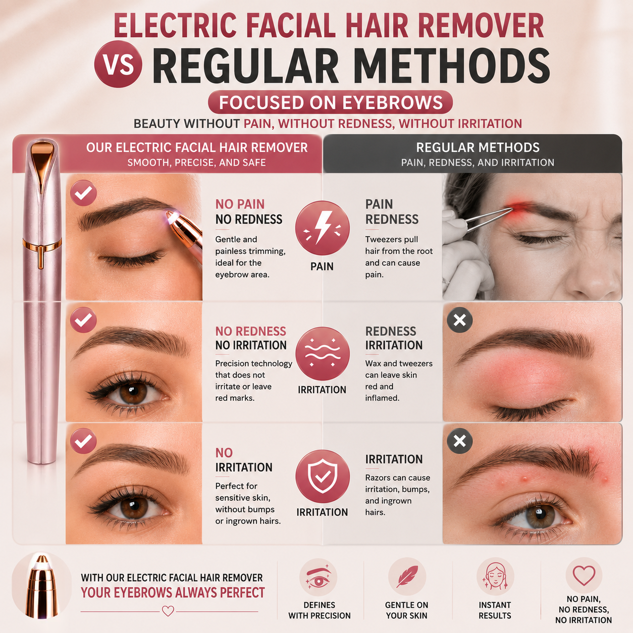Electric facial hair remover versus regular eyebrow methods