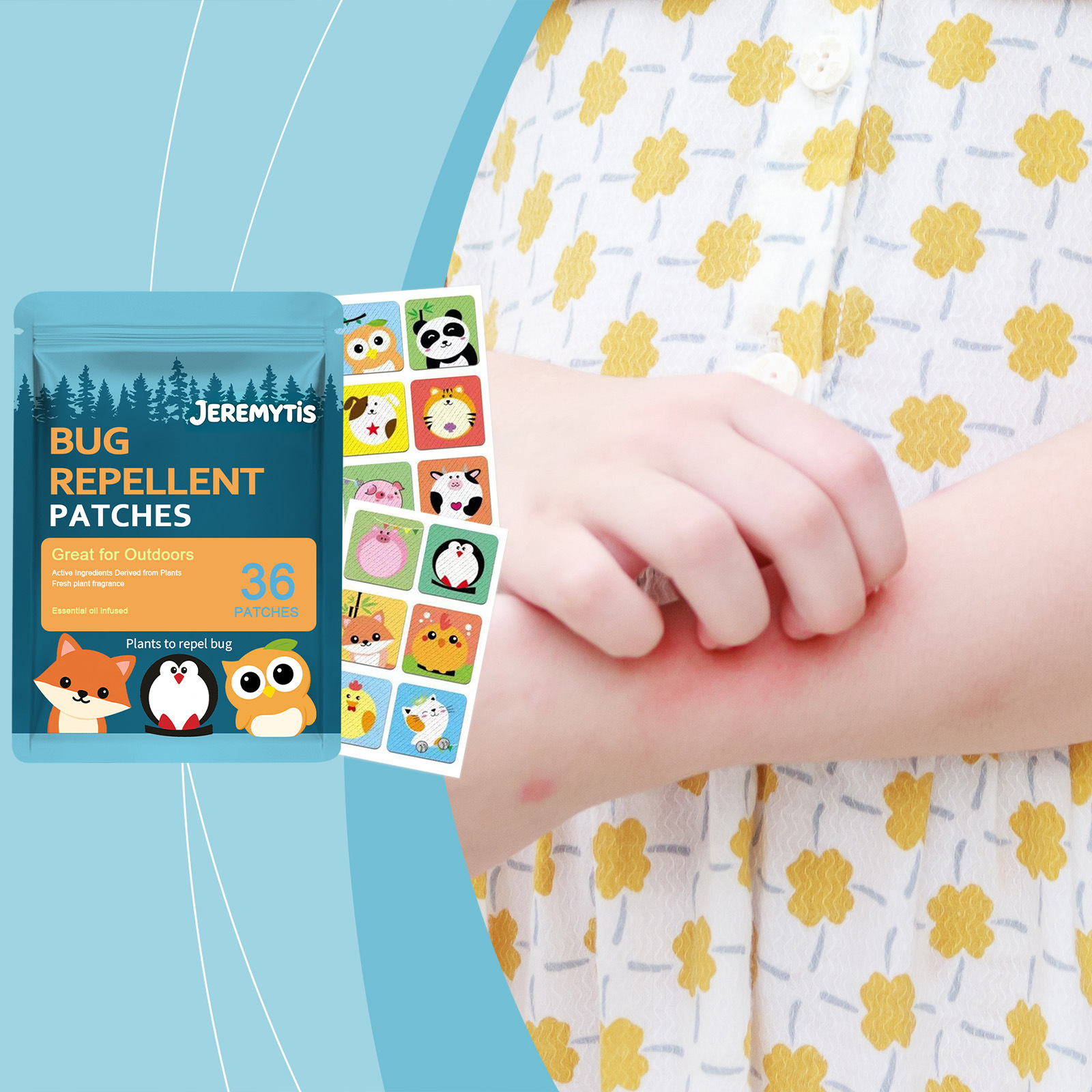 JEREMYTIS mosquito repellent stickers pack with child outdoor scene