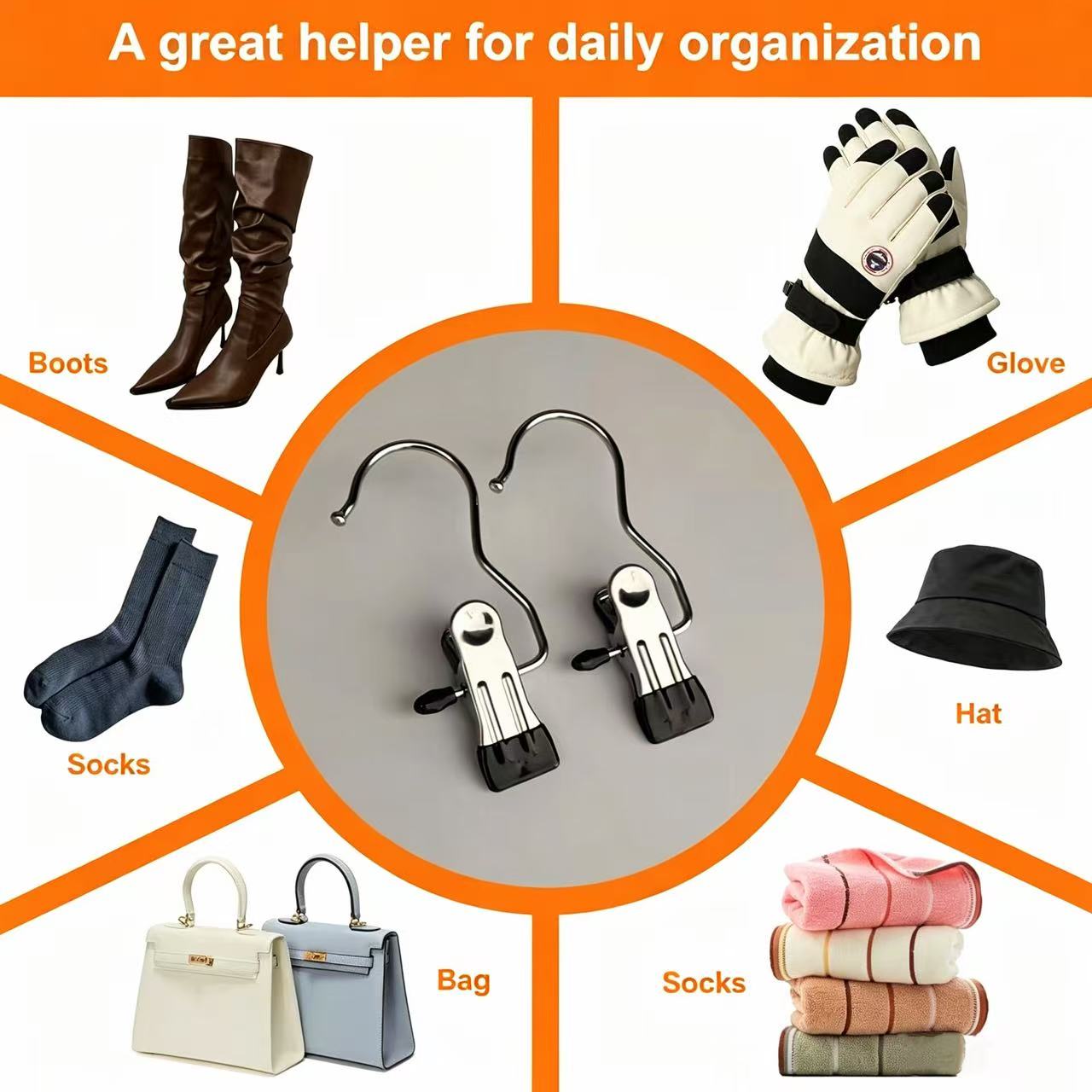 JEREMYTIS multifunctional hanger clips for boots, gloves, socks, hats, bags, and towels