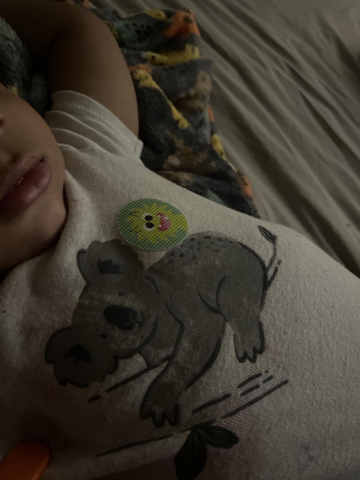 Child wearing a mosquito repellent sticker on shirt
